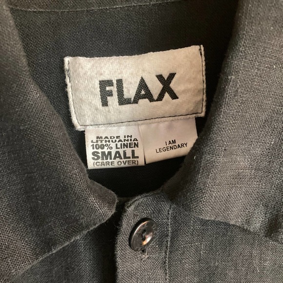 Flax Button Down Straight Hem Short Sleeve Collared Linen Shirt Black Small - Picture 4 of 4